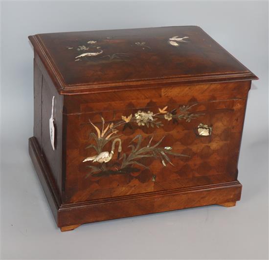 A mother-of-pearl and ivory inlaid kingwood liqueur casket